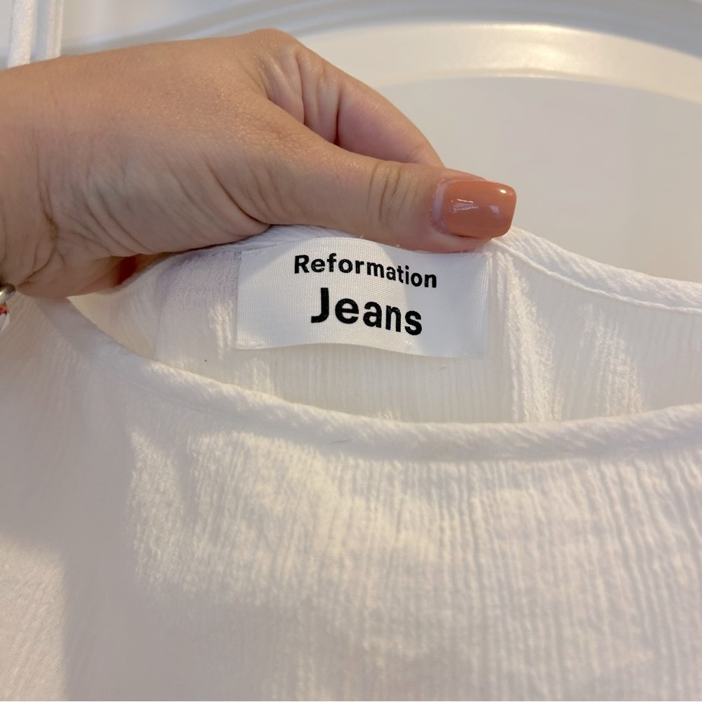 Reformation Jeans White Tiered Gauze Organic Cotton Dress - Picture 6 of 7